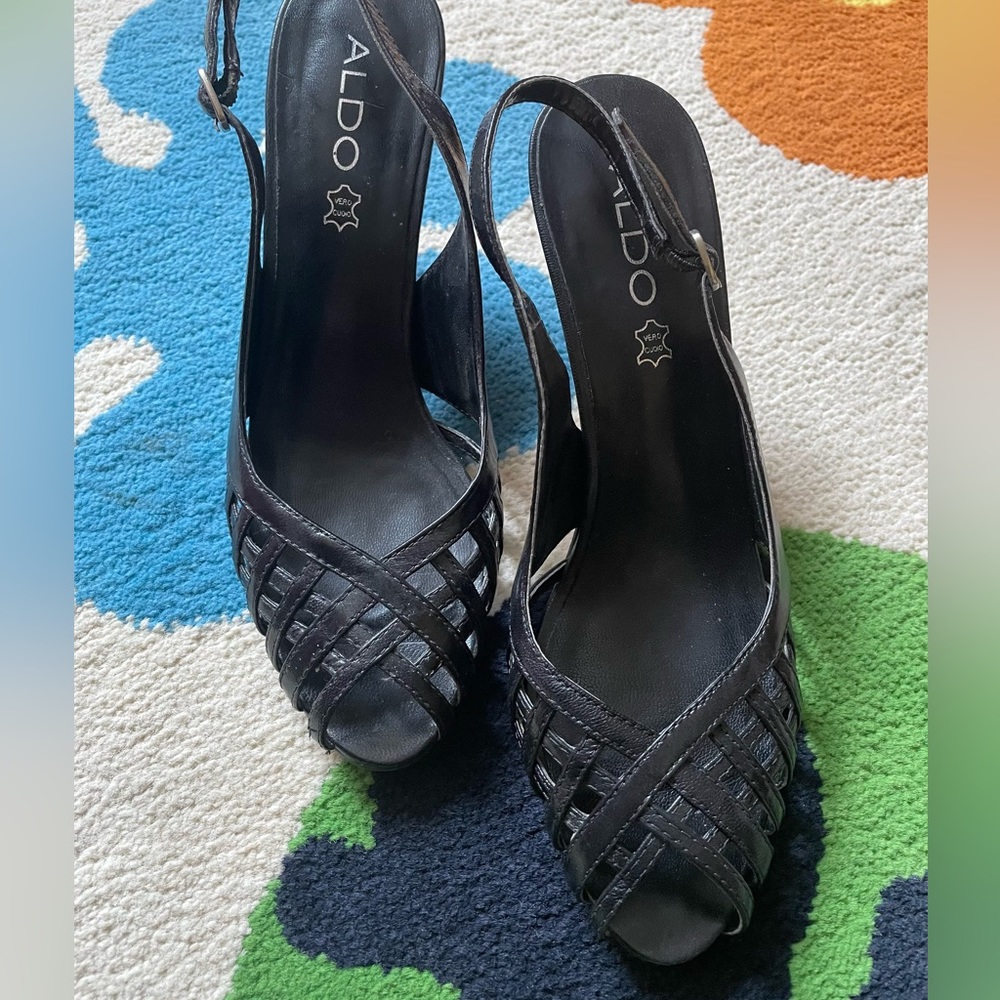 Vintage black leather Aldo high heels, size 38 EU, 7.5 US